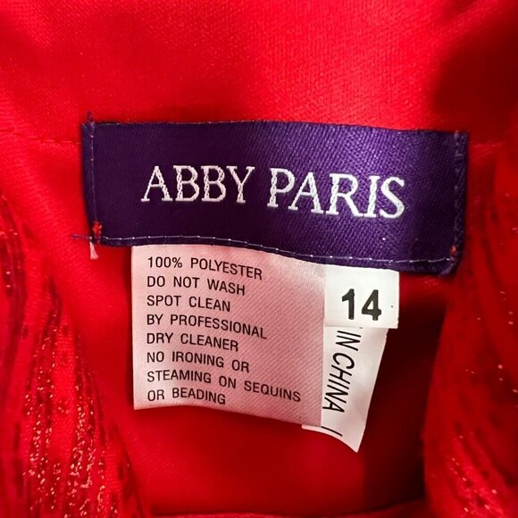 Abby Paris 90015 A-Line V-Neck Spaghetti Stap Long Prom Dress Red Shimmer 14 New - Picture 10 of 11